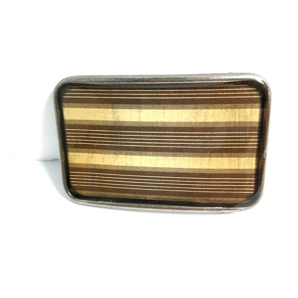 Belt Buckle Retro Metal New Old Stock Striped Green Yellow Boho Made In Canada - Picture 2 of 3